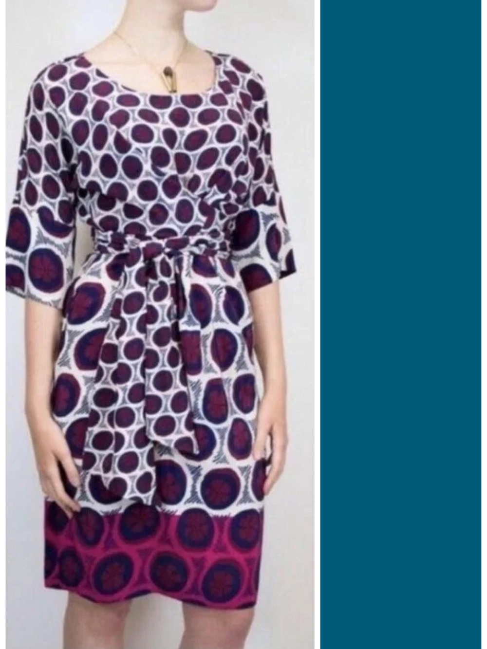 Anthropologie Maeve 100% Silk Medallion Print Sash Tie Midi Dress 8 EUC Chic